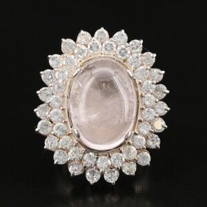 Laurent Leger Silver Rose Quartz and Cubic Zirconia Cocktail Ring